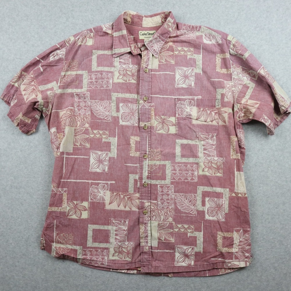 Cooke Street Shirt Mens 2XL XXL Hawaiian Casual Pocket Button Red Short‎ Sleeve
